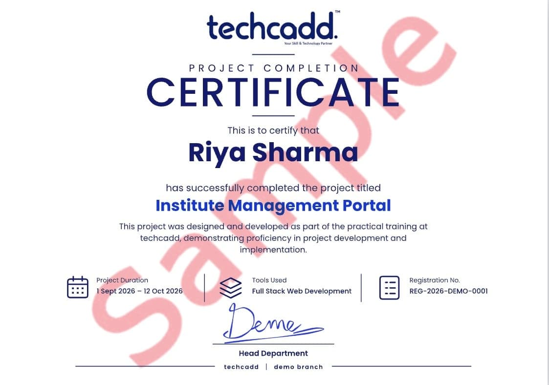 Sample TechCADD project completion certificate